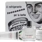 proraso toccasana tin with shave cream, pre shave cream, and after shave balm