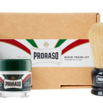 Proraso Travel Shave Kit featuring Refresh Pre-Shave Cream, Refresh Shave Cream Tube, Sensitive After Shave Balm and mini shave brush